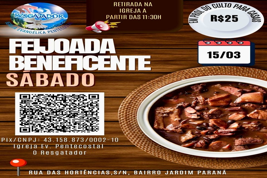 Igreja Evangélica Pentecostal O Resgatador promove Feijoada Beneficente em Aripuanã 