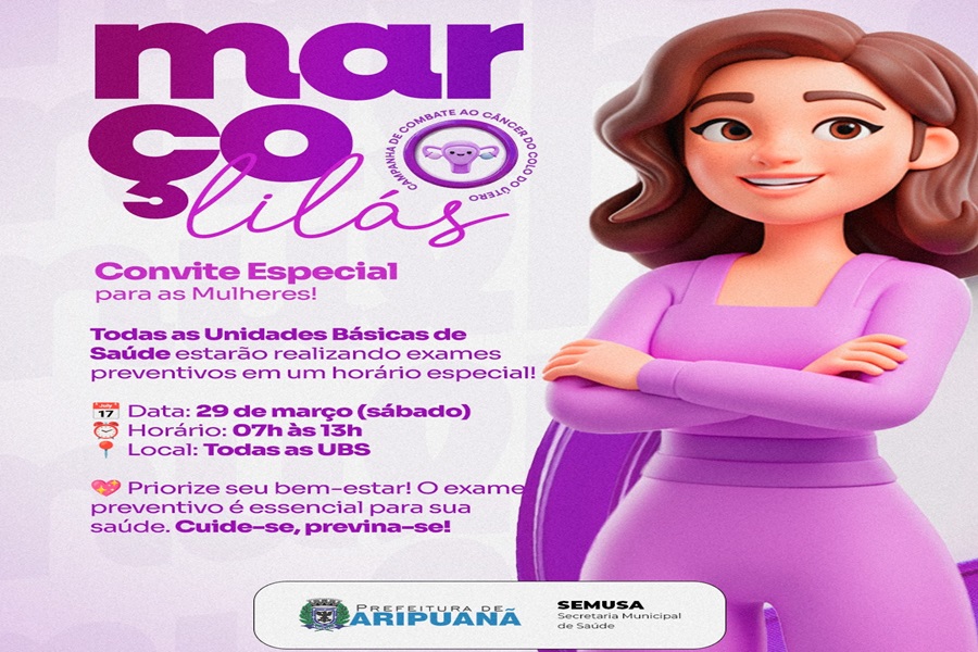 Secretaria de Sáude realiza mutirão de exames preventivos no dia 29 de março em Aripuanã 