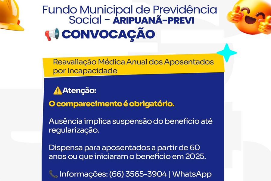 Prefeitura de Aripuanã convoca aposentados para Reavaliação Médica Anual 