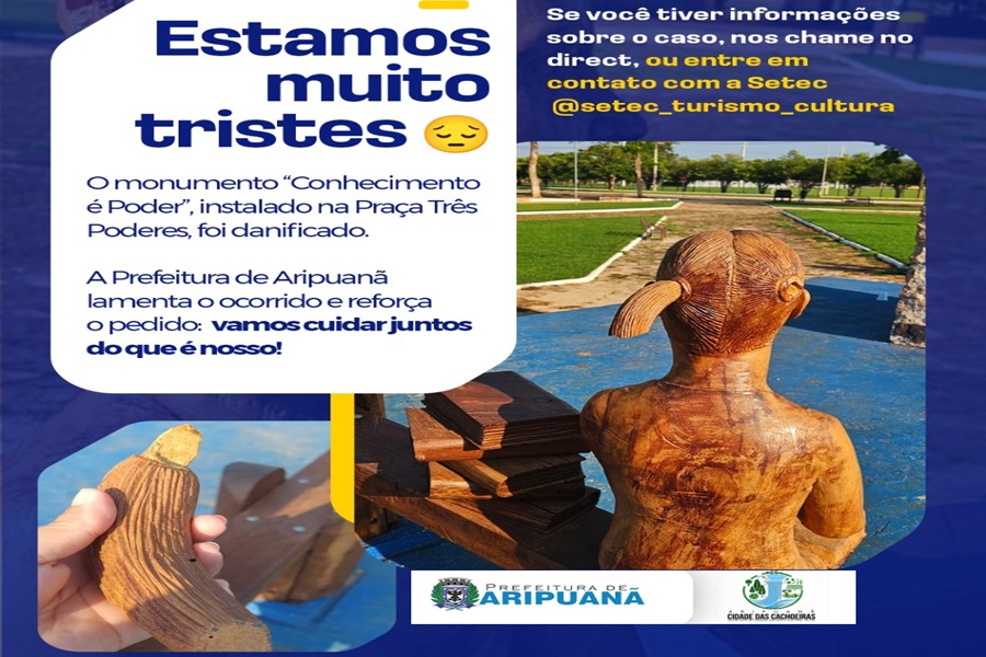 Monumento “Conhecimento é Poder” é danificado em praça pública de Aripuanã 