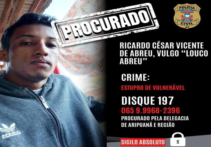 Polícia divulga foto de suspeito de estupro de vulnerável em Aripuanã; homem segue foragido 