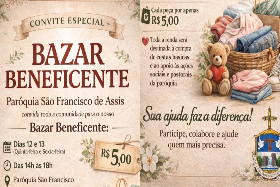 Bazar Solidário da Paróquia São Francisco de Assis oferece peças a R$ 5 e destina renda a famílias carentes em Aripuanã 