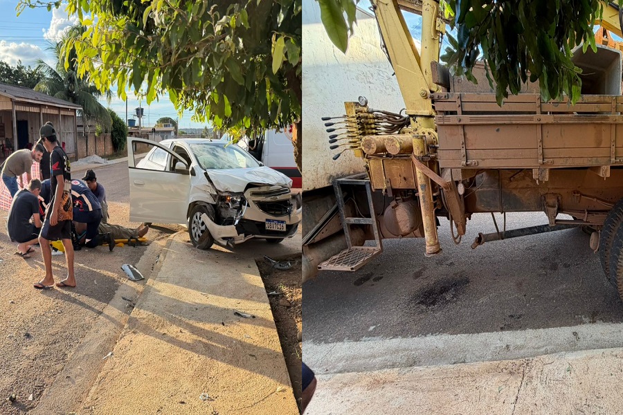 Idoso de 88 anos fica ferido após colisão entre carro e caminhão no Jardim Planalto em Aripuanã 