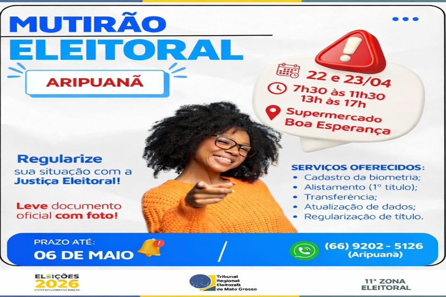 Justiça Eleitoral realiza mutirão para biometria e serviços eleitorais em Aripuanã 