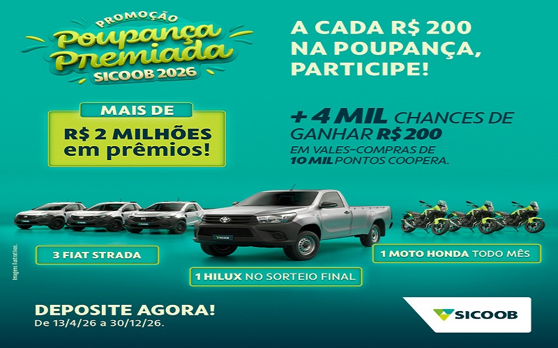 Campanha Poupança Premiada 2026 do Sicoob terá mais de R$ 2 milhões em sorteios 