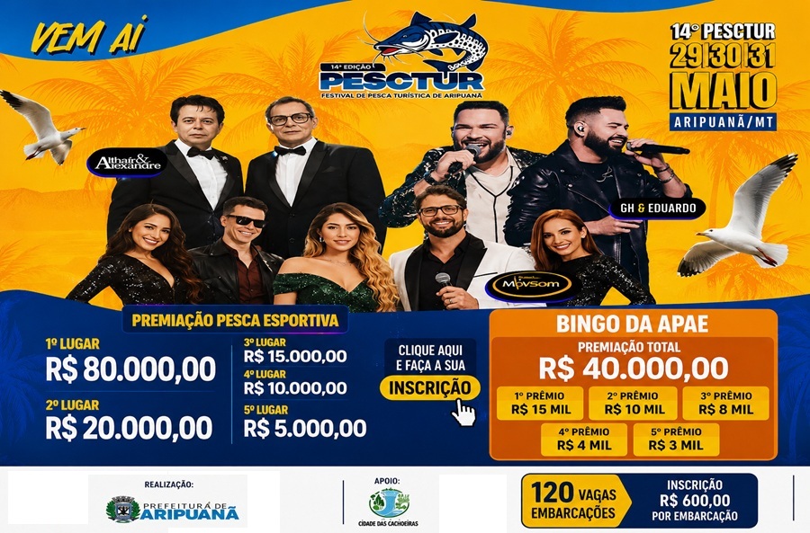 Festival de Pesca de Aripuanã começa nesta sexta-feira com shows, pesca esportiva e premiação de R$ 80 mil 