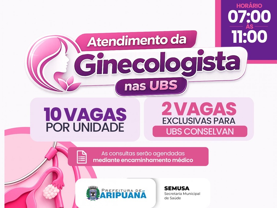 Prefeitura de Aripuanã divulga cronograma de atendimento ginecológico nas UBSs do município 