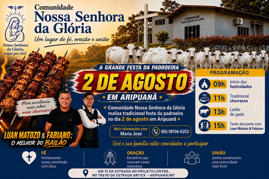 Comunidade Nossa Senhora da Glória realiza tradicional Festa da Padroeira no dia 2 de agosto em Aripuanã 