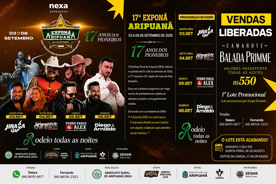 Primeiro lote do Camarote Balada Primme entra na reta final para a Exponã 2026 em Aripuanã 