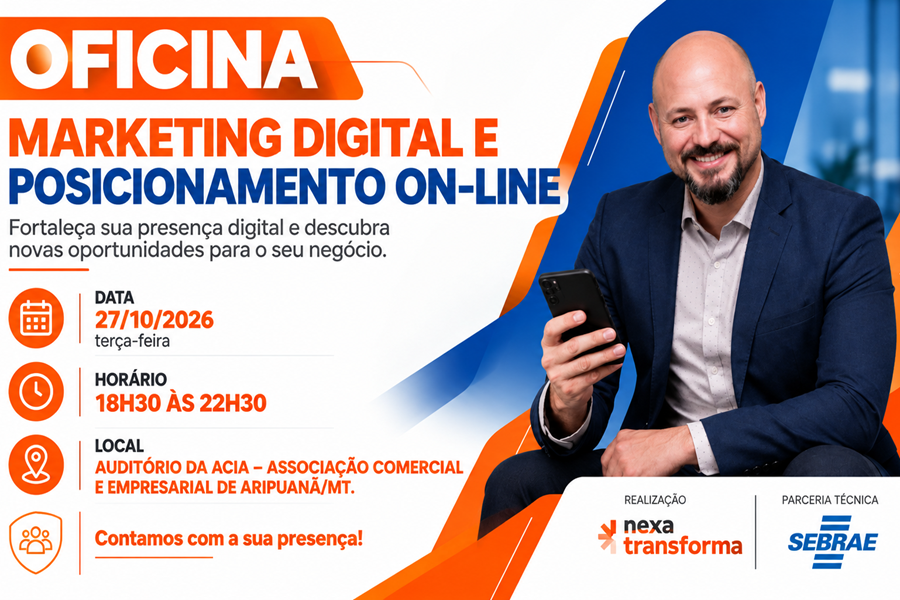 Aripuanã recebe oficina gratuita de Marketing Digital e Posicionamento On-line nesta terça-feira 
